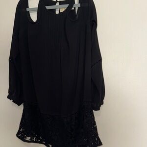 MK | Michael kors | Black Lace Trim Women's Top with shoulder cut out-lace trim